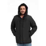 Royalside Erkek Siyah Içi Polarlı Su Ve Rüzgar Geçirmez Kapüşonlu Kışlık Mont & Kaban & Parka