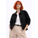 Royalside Kadın Siyah Oversize Mevsimlik Çıt Detaylı Gabardin Ceket