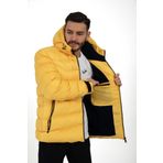Royalside Spor Erkek Sarı Kapüşonlu Içi Polarlı Kürklü Su Geçirmez Rüzgara Dayanıklı Spor Mont Kaban Parka