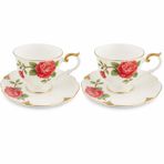 ROYELIA Fine Bone China Kahve Seti 2 Kişilik, Porselen, Güllü Beyaz Desen, Kulplu Fincan