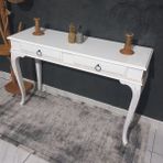 Roys Ahşap 120 cm Beyaz Eskitme Oymalı Çekmeceli Ahşap Dresuar