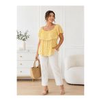 Royteks Fashion Kadın Sarı Papatya Desenli Rahat Kesim Şık Yazlık Bluz