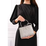 ROZA CANTA Kadın Gümüş Taşlı Abiye Clutch Portföy Çanta