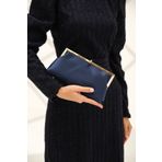 ROZA CANTA Kadın Lacivert Saten Abiye Taş Detay Aksesuarlı Portföy Clutch Gece Çantası