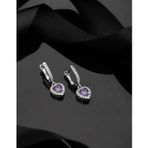 Roza Silver 925 Ayar Ametist Taşlı Rodyum Pırlanta Işıltılı Sallantılı Kalp Gümüş Küpe