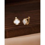 Roza Silver 925 Ayar Beyaz Sedef Taşlı Gold Van Cleef Yonca Gümüş Küpe