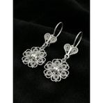 Roza Silver 925 Ayar Geleneksel Telkari Elişi Sanatı Gümüş Çiçek Motifli Sallantılı Küpe