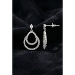 Roza Silver 925 Ayar Gümüş Rodyum Kaplama Zirkon Taşlı Çift Katmanlı Damla Çivili Küpe