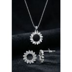 Roza Silver 925 Ayar Gümüş Rodyum Kaplama Zirkon Taşlı Defne Yaprağı Çelenk Kolye-Küpe 2'li Set