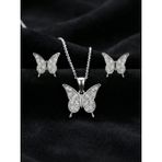 Roza Silver 925 Ayar Gümüş Rodyum Kaplama Zirkon Taşlı Minimal Kelebek Kolye-Küpe 2'li Set
