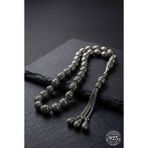 Roza Silver 925 Ayar Oval Kesim 3 Kamçılı Püskül Orta Boy Çizgi Desenli Otantik Gümüş Tesbih