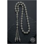 Roza Silver 925 Ayar Oval Kesim 3 Kamçılı Püskül Orta Boy Kafes İşlemeli Otantik Gümüş Tesbih