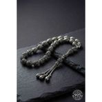 Roza Silver 925 Ayar Oval Kesim 3 Kamçılı Püskül Orta Boy Karo Zırh Desenli Otantik Gümüş Tesbih