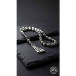 Roza Silver 925 Ayar Oval Kesim 3 Kamçılı Püskül Orta Boy Lale Desenli Otantik Gümüş Tesbih