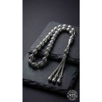 Roza Silver 925 Ayar Oval Kesim 3 Kamçılı Püskül Orta Boy Modern İşlemeli Otantik Gümüş Tesbih