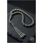 Roza Silver 925 Ayar Oval Kesim 3 Kamçılı Püskül Orta Boy Yonca İşlemeli Otantik Gümüş Tesbih