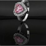 Roza Silver 925 Ayar Pembe Taşlı Rodyum Pırlanta Işıltılı Kalp Ayarlanabilir Gümüş Yüzük