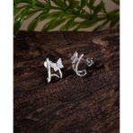 Roza Silver 925 Ayar Rodyum Kelebek Motifli Piercing Görünümlü Çivili Gümüş Küpe (Çift Kullanım)