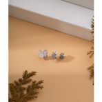 Roza Silver 925 Ayar Rodyum Zirkon Taşlı 3 Boyutlu Kelebek Çivili Gümüş Küpe