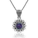 Roza Silver Haziran Mistik Topaz Doğum Taşı Çiçek Motifli Telkari Gümüş Kolye