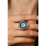 Roza Silver Mix Taşlı Rodyum Nazar Boncuğu Gümüş Kolye