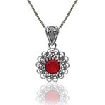 Roza Silver Ocak Lal Doğum Taşı Çiçek Motifli Telkari Gümüş Kolye