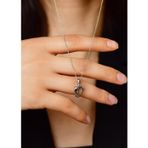 Roza Silver Oniks Taşlı Rodyum Anne Bebek Ayak İzi Gümüş Kolye