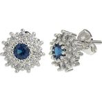 Roza Silver Safir Taşlı Rodyum Yuvarlak Anturaj Minimal Çivili Gümüş Küpe