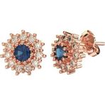 Roza Silver Safir Taşlı Rose Yuvarlak Anturaj Minimal Çivili Gümüş Küpe