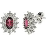 Roza Silver Yakut Taşlı Rodyum Oval Anturaj Minimal Çivili Gümüş Küpe