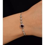 Roza Silver Yakut Taşlı Rodyum Yuvarlak Anturaj Gümüş Bileklik