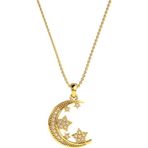 Roza Silver Zirkon Taşlı Gold Ay Yıldız Gökyüzü Gümüş Kolye