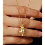 Roza Silver Zirkon Taşlı Gold İncili Kafes Gümüş Kolye
