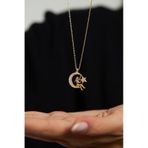 Roza Silver Zirkon Taşlı Gold Kız Figürlü Ay Yıldız Gümüş Kolye
