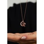 Roza Silver Zirkon Taşlı Rose Kız Figürlü Ay Yıldız Gümüş Kolye