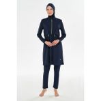 Rozamay Üstü Paraşüt Kumaş Altı Mayo Kumaş Kadın Tesettür Mayo 253314 - Lacivert - 6XL