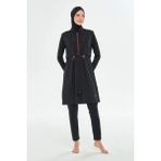 Rozamay Üstü Paraşüt Kumaş Altı Mayo Kumaş Kadın Tesettür Mayo 253314 - Siyah - 5XL