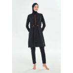Rozamay Üstü Paraşüt Kumaş Altı Mayo Kumaş Kadın Tesettür Mayo 253314 - Siyah - XL