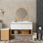 Rozbo Vivia 100 cm Banyo Dolabı Alt Modül Lavabo ve Aynalı Üst Takım – Ahşap Beyaz