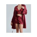 ROZELT Kadın Bordo Saten Çeyiz Seti 6 Parça Sabahlık Gecelik Pijama Şortlu Takım