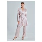ROZELT Kadın Pudra Saten Çeyiz Seti 6 Parça Dantelli Sabahlık Gecelik Pijama Şortlu Takım R.8.O.6.Z.2.E.0T