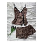 ROZENİN LINGERIE Büyük Beden Dantel Detaylı Saten Askılı Şort Pijama Takımı