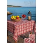 Rozet Tekstil Çok Amaçlı Sofra Bezi&Piknik Örtüsü&Masa Örtüsü Pötikare Desenli Saçağı Bağlamalı Masa Örtüsü - Bordo - 170 x 170 cm