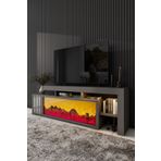 ROZIA Dekoratif Elektrikli Yapay Şömine Ve Tv Ünitesi 160cm X 52cm Kumandalı Bluetooth Ses Antrasit Rengi