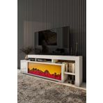 ROZIA Dekoratif Yapay Şömine Ve Tv Ünitesi 160 Cm X 52 Cm ,kumandalı, Bluetooth Ses Bayaz Rengi