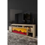 ROZIA Dekoratif Yapay Şömine Ve Tv Ünitesi 160 Cm X 52 Cm ,kumandalı, Bluetooth Ses Sahra Rengi