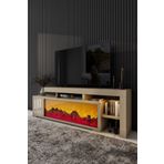 ROZIA Dekoratif Yapay Şömine Ve Tv Ünitesi 160 Cm X 52 Cm ,kumandalı, Bluetooth Ses Sahra Rengi
