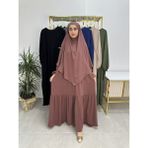 R&S Modibone Ferace & Abaya Sufle Eşarp ve Iki Kat Büzgülü Elbise Takım.hijab .hac ve Umre Için Uygundur Gül - Gül Kurusu - Standart