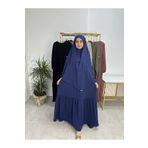 R&S modibone Ferace & Abaya SUFLE EŞARP ve İKİ KAT BÜZGÜLÜ ELBİSE TAKIM.HİJAB .hac Ve Umre Için Uygundur indigo