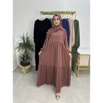 R&S Modibone Iki Kat Büzgülü Elbise ve Şallı Takım .hijap ,abaya (Hac ve Umre Için Uygundur) Gül - Gül Kurusu - Standart